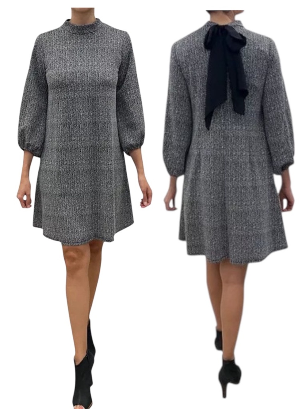 Robbie Bee Women’s Charcoal Mock-Neck Bow-Back Shift Dress Size M Sophisticated